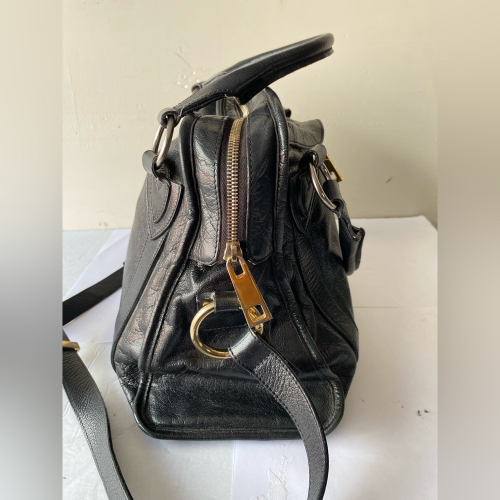 Marc Jacobs Black Shiny Goatskin Leather Baroque Satchel Bag Gold Hardware Y2K - Picture 7 of 16